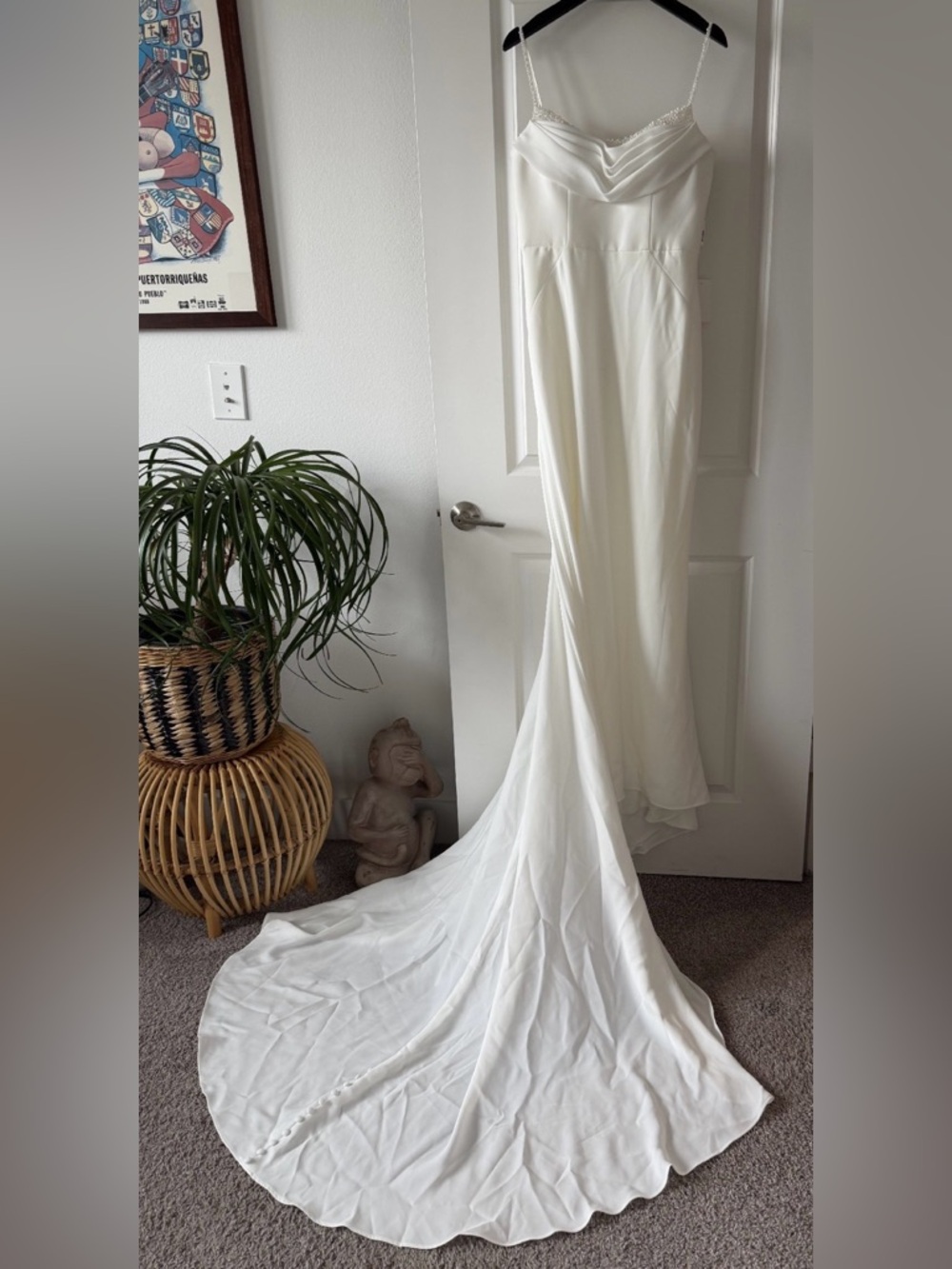 Stella York Ivory Satin Minimalist Bridal Gown with Train